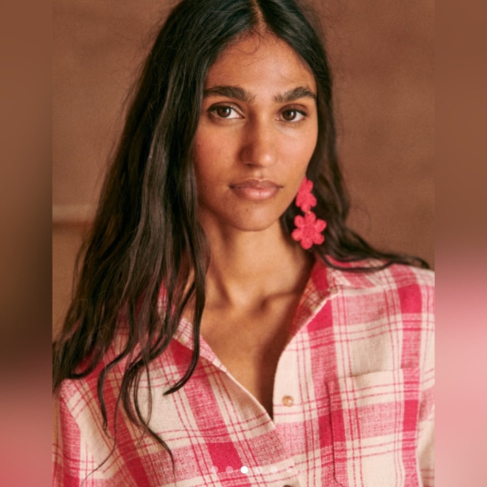 NWOT Sezane Linen Pink and Cream Tomboy Shirt